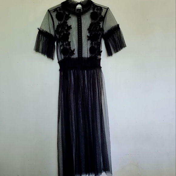 Sheer Mesh midi dress with floral detailing - Picture 2 of 4